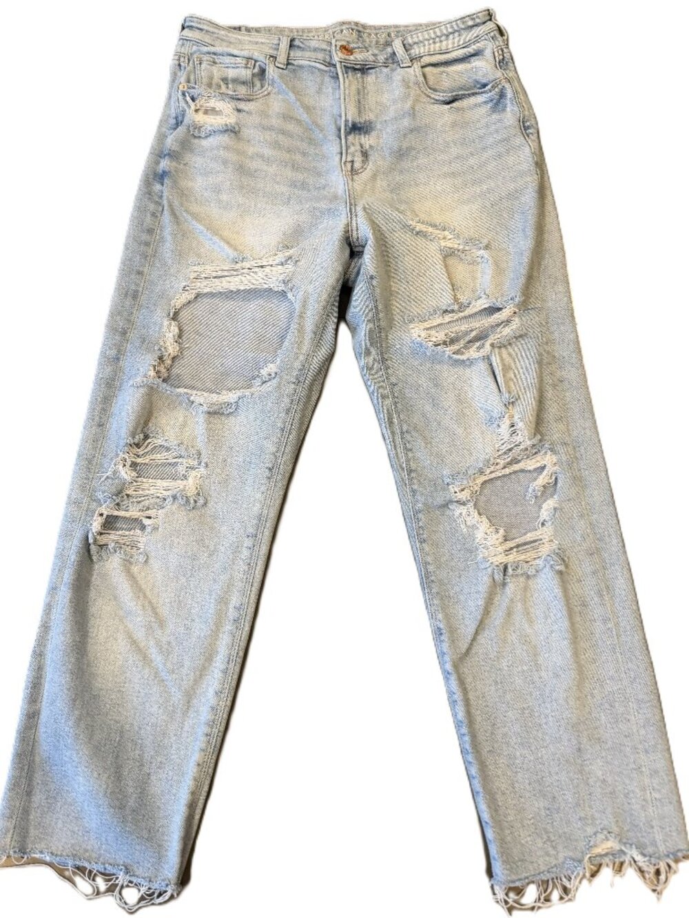 American Eagle Women’s Mom Jeans Ripped Light Wash Denim Size 10